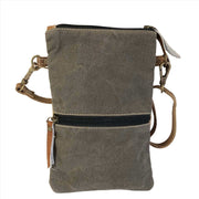 Eco-friendly passport bag made from repurposed military tent; perfect for travel.