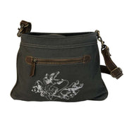Eco-Friendly Shoulder Bag Chateau Margaux with upcycled canvas, leather details, and stylish floral design.