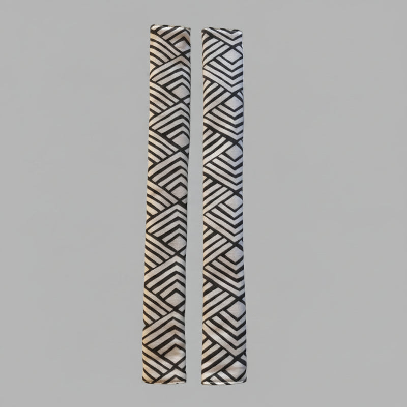 Geometric Refrigerator Handle Covers - Grey and White, handmade flannel with modern geometric pattern for kitchen handles.