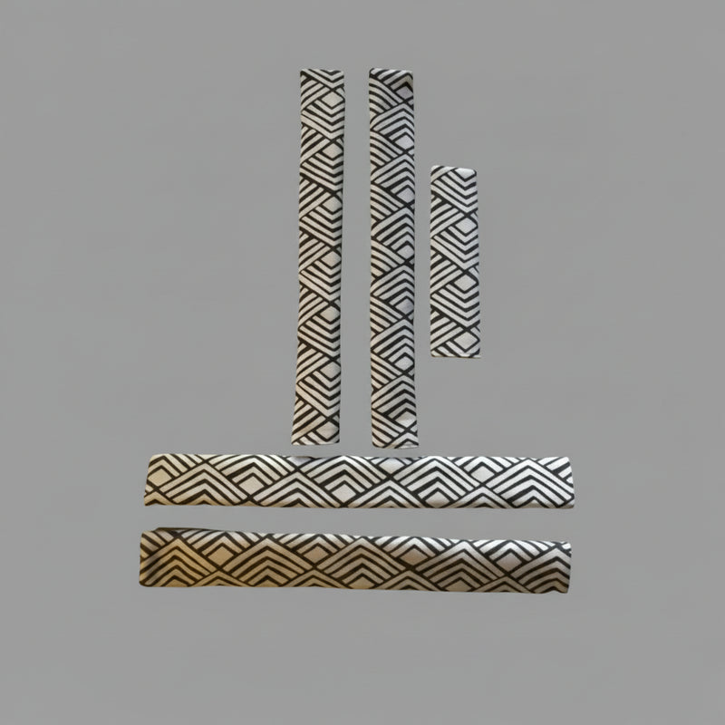 Geometric Refrigerator Handle Covers - Grey and White arranged, showcasing modern pattern for kitchen appliances.