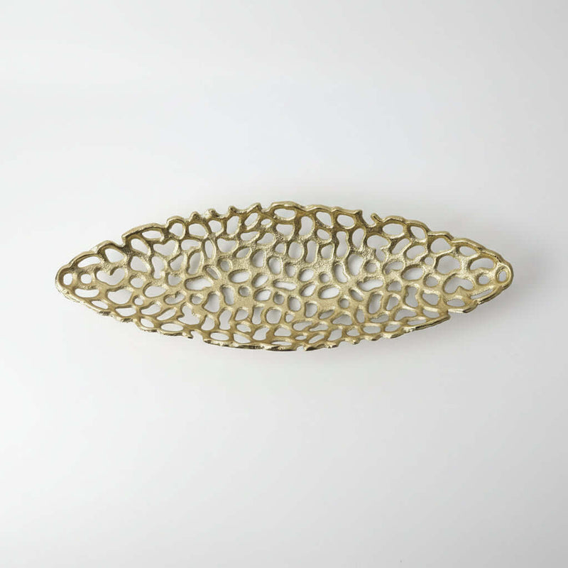 Gold Cutout Aluminum Decorative Tray with intricate cutout design and lustrous finish.