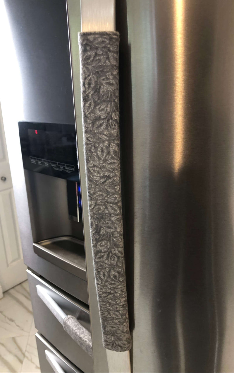 Grey Leaf Motif Appliance Handle Covers Appliance Handle Cover Kaijae Designs