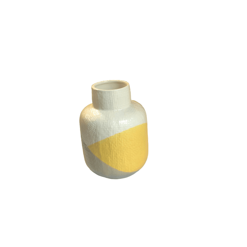 Grey yellow and white ceramic vase - Cylindrical, showcasing a modern design perfect for interior decor.