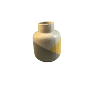 Grey yellow and white ceramic vase - cylindrical shape, modern decor piece for home or office.