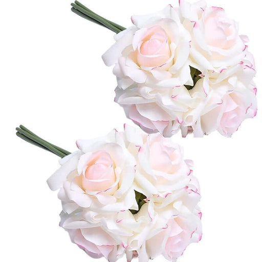 Latex-coated faux silk roses in soft pink and white, perfect for home decor and elegant arrangements.