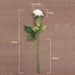 Latex real-touch artificial rose with detailed measurements and realistic design on a brown background.