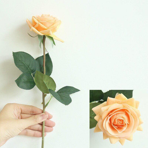 Latex real-touch artificial rose stems showcasing vibrant petals and realistic leaves.