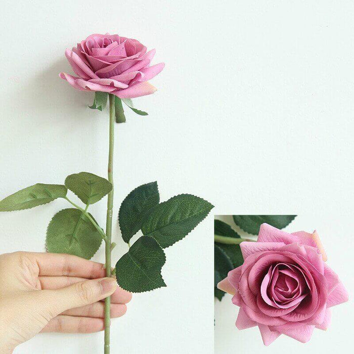 Latex real-touch artificial rose stems in pink with realistic leaves, perfect for elegant decor.