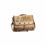 Music festival messenger bag with vintage gramophone design and eco-friendly materials.