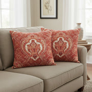 Paisley Print Decorative Pillows in vibrant red and cream pattern, adding elegance to home decor.