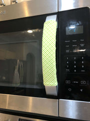 Pastel Mint Green & Lemon Print-Reversible Refrigerator Handle Covers on microwave handle