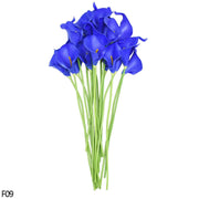 Real-touch Calla Lily Artificial Flowers 10 Pc Bunch in vibrant blue color with flexible stems for easy arrangement.