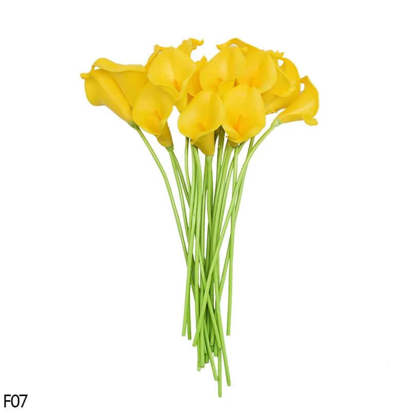 Real-touch calla lily artificial flowers 10 Pc Bunch in vibrant yellow for elegant home decoration.