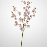 Artificial dancing lady Orchid flower branch on a white surface