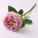 Real Touch Royal Peony Artificial Stem with full bloom and green leaves on a white background.