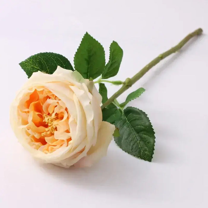 Real Touch Royal Peony Artificial Stem with realistic orange bloom and green leaves.