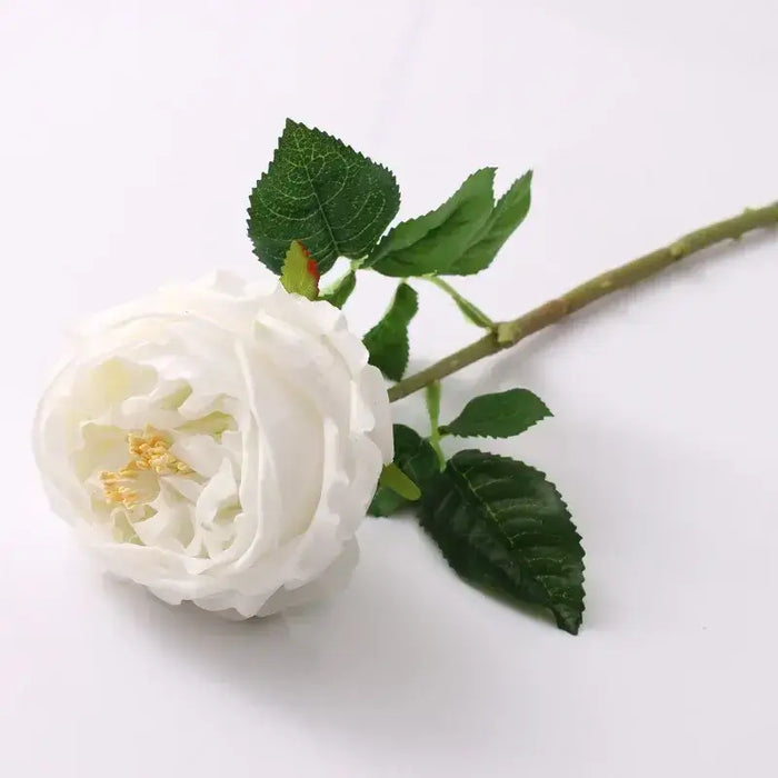 Real Touch Royal Peony Artificial Stem with realistic petals and green leaves on a neutral background.