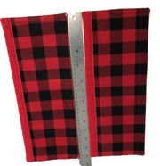 Red and Black Buffalo Check Appliance Handle Covers displaying a classic plaid pattern, perfect for adding rustic charm to your kitchen.