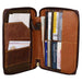 RFID passport utility wristlet interior view showing credit card slots and zippered pocket.