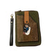 RFID passport utility wristlet featuring upcycled leather and canvas, RFID protection, and secure card slots.