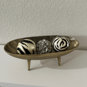 Rustic Brass Cast Iron Decorative Bowl with decorative balls and a silver accent detail.
