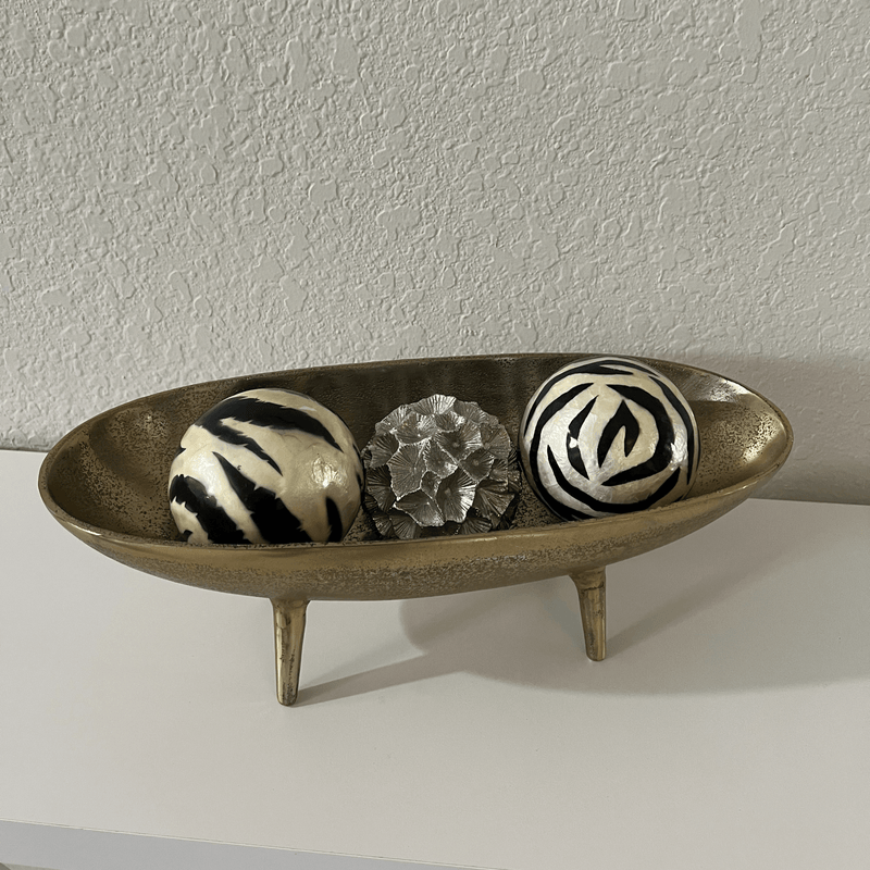 Rustic Brass Cast Iron Decorative Bowl with decorative balls and a silver accent detail.