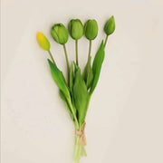 Soft silicone artificial tulip bouquet with green and yellow petals, perfect for home decor and events.