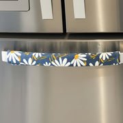 White and Yellow Daisies on Blue Appliance Handle Covers on refrigerator handle