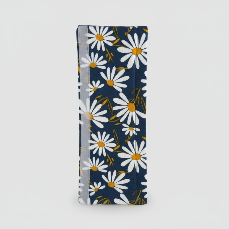 White and Yellow Daisies on Blue Appliance Handle Covers for cheerful kitchen decor
