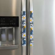 White and Yellow Daisies on Blue Appliance Handle Covers on refrigerator handles, adding charm and color to your kitchen.