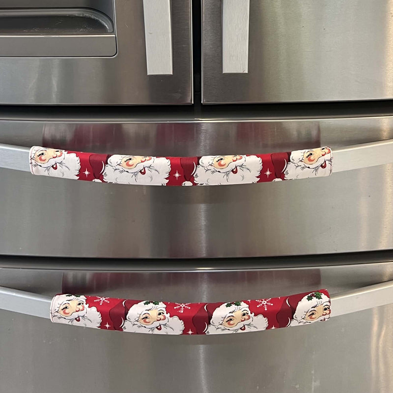 Winter Snowflakes Appliance Handle Covers on refrigerator doors for a festive kitchen look. 2H
