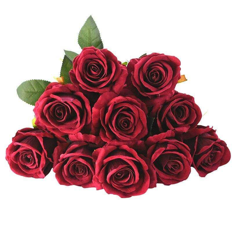 10-Pc Long-Stem Velvet Artificial Rose Bouquet