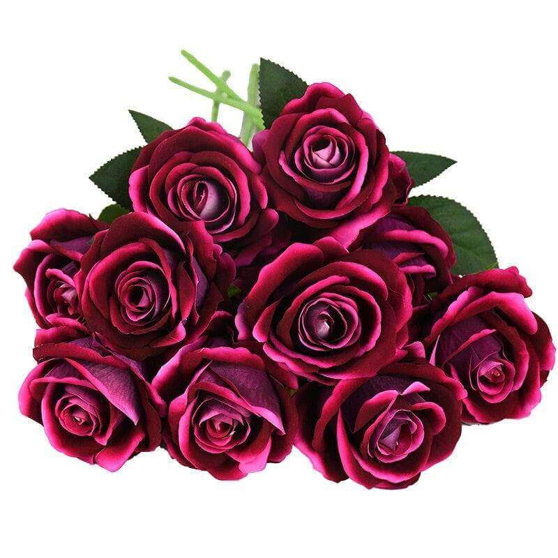 10-Pc Long-Stem Velvet Artificial Rose Bouquet