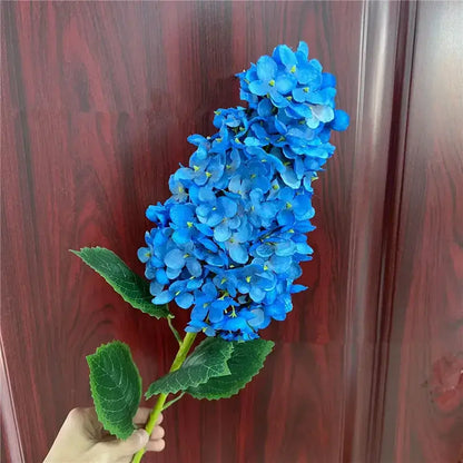 Beautiful Elongated Hydrangea Flower With Leaves Blue