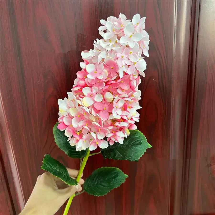 Beautiful Elongated Hydrangea Flower With Leaves Pink