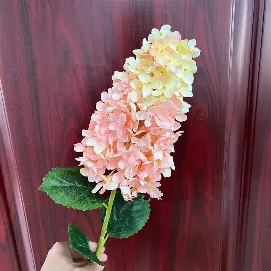 Beautiful Elongated Hydrangea Flower With Leaves Baby Pink
