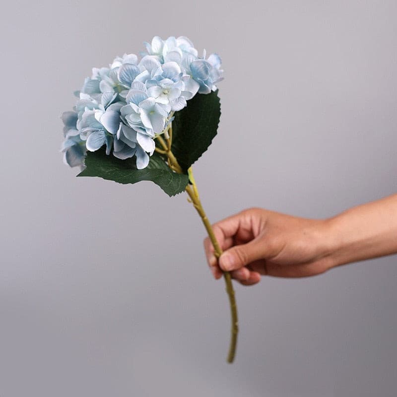 Blooming Faux Hydrangea Stem with Leaves