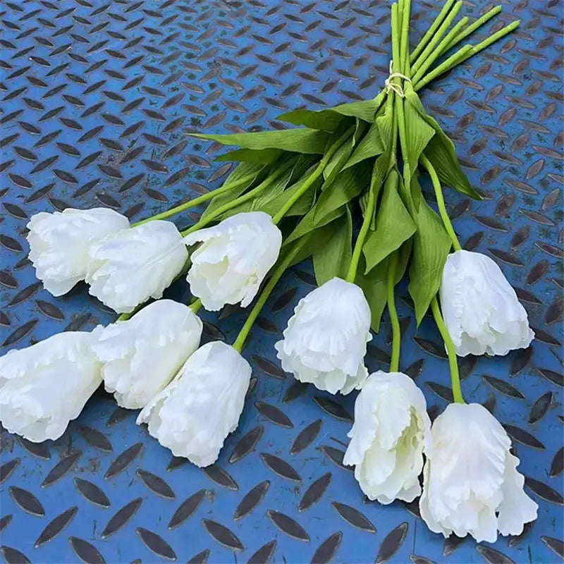 Large Tulips Silk Artificial Blooms White Bunch