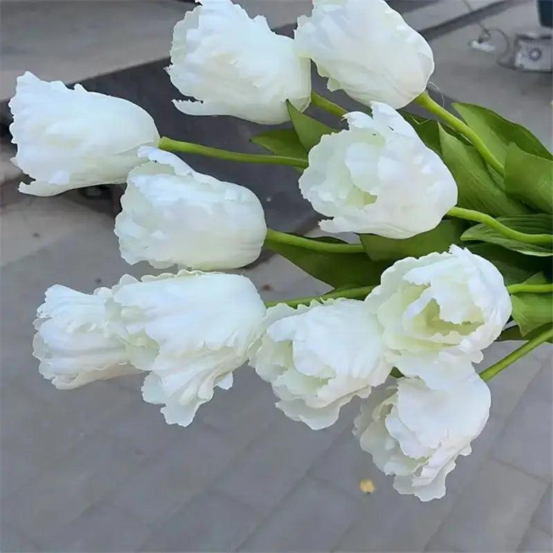 Large Tulips Silk Artificial Blooms White Bunch 1