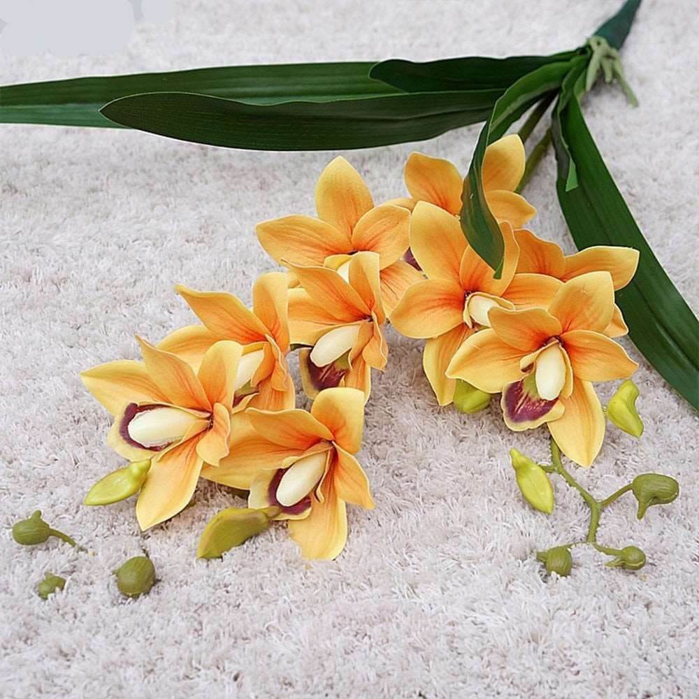 Real-Touch Cymbidium Orchid Stem with Leaves