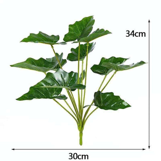 Artificial turtle back leaves plant with 12 realistic green heads, 34cm tall, ideal for home or office decor.